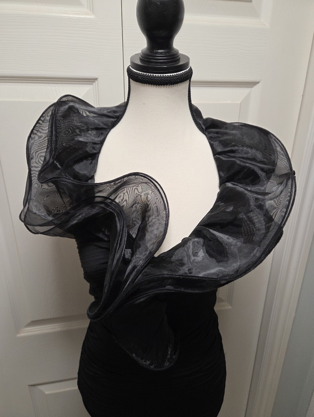 Statement Ruffled Organza Neck Backless Ruched Mini Dress - Picture 2 of 7